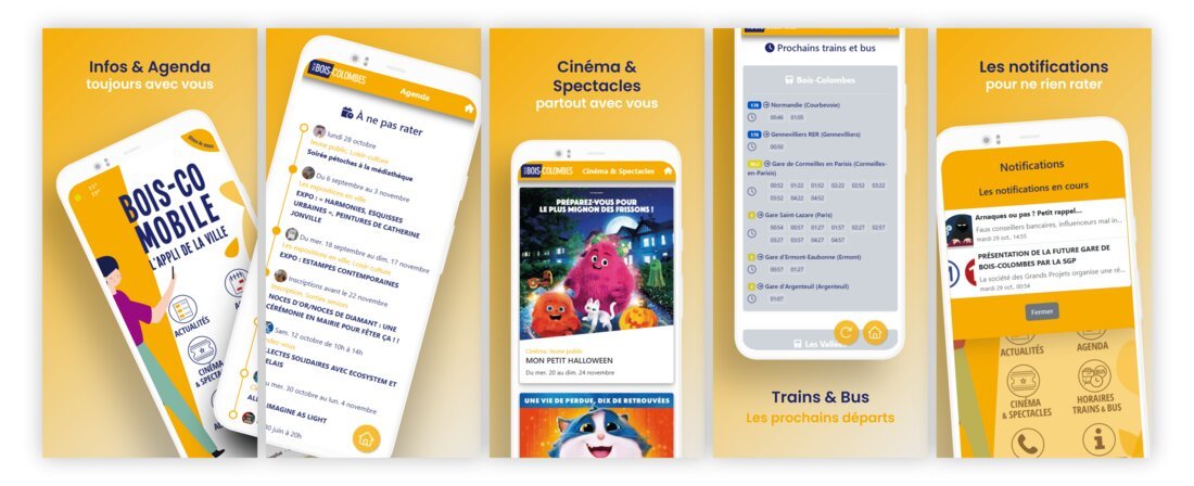 Écrans de Bois-Co Mobile : infos et agenda, cinéma et spectacles, trains et bus, notifications